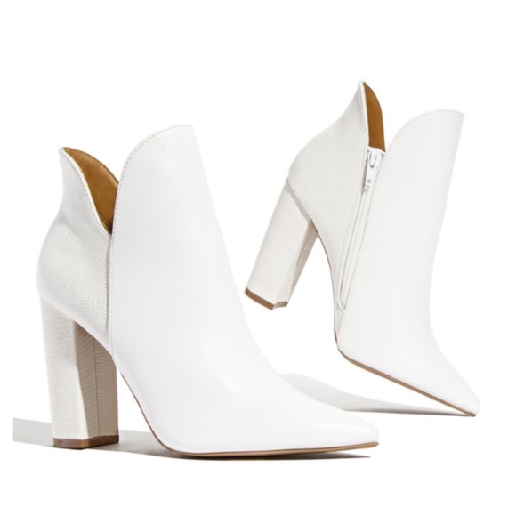 White Ankle Booties With Embossed Detailing - Picture 3 of 8